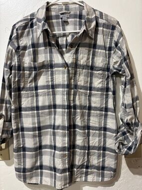 Carhartt Women's Plaid Button-Down Shirt in White, Navy & Gray